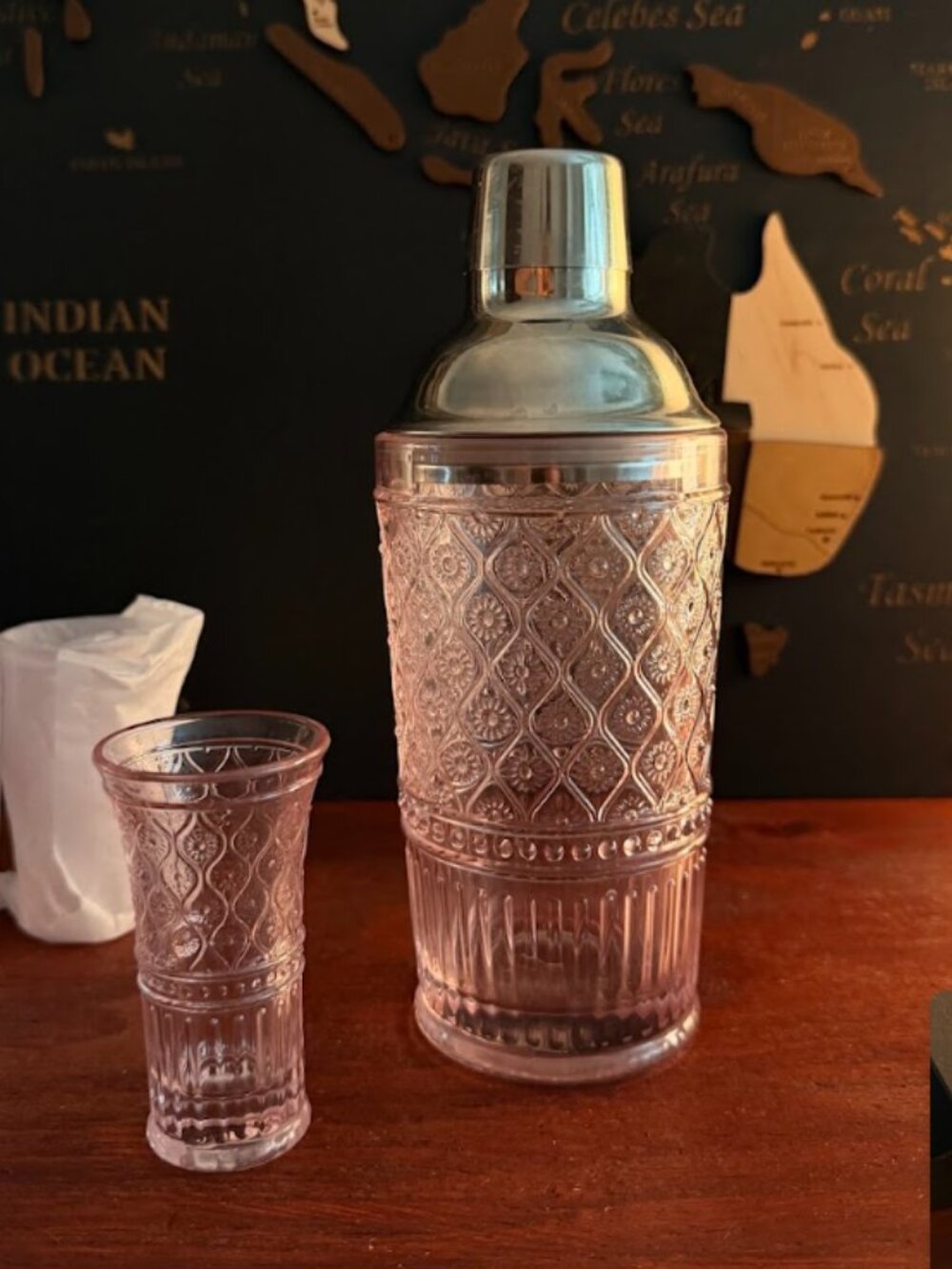 Pink Glass Cocktail Shaker Set - Claro Collection, 17oz, with 4